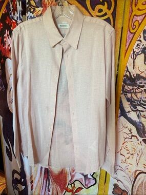 Sandro Paris Men's Linen Cotton Blush Long-Sleeve Dress Shirt S